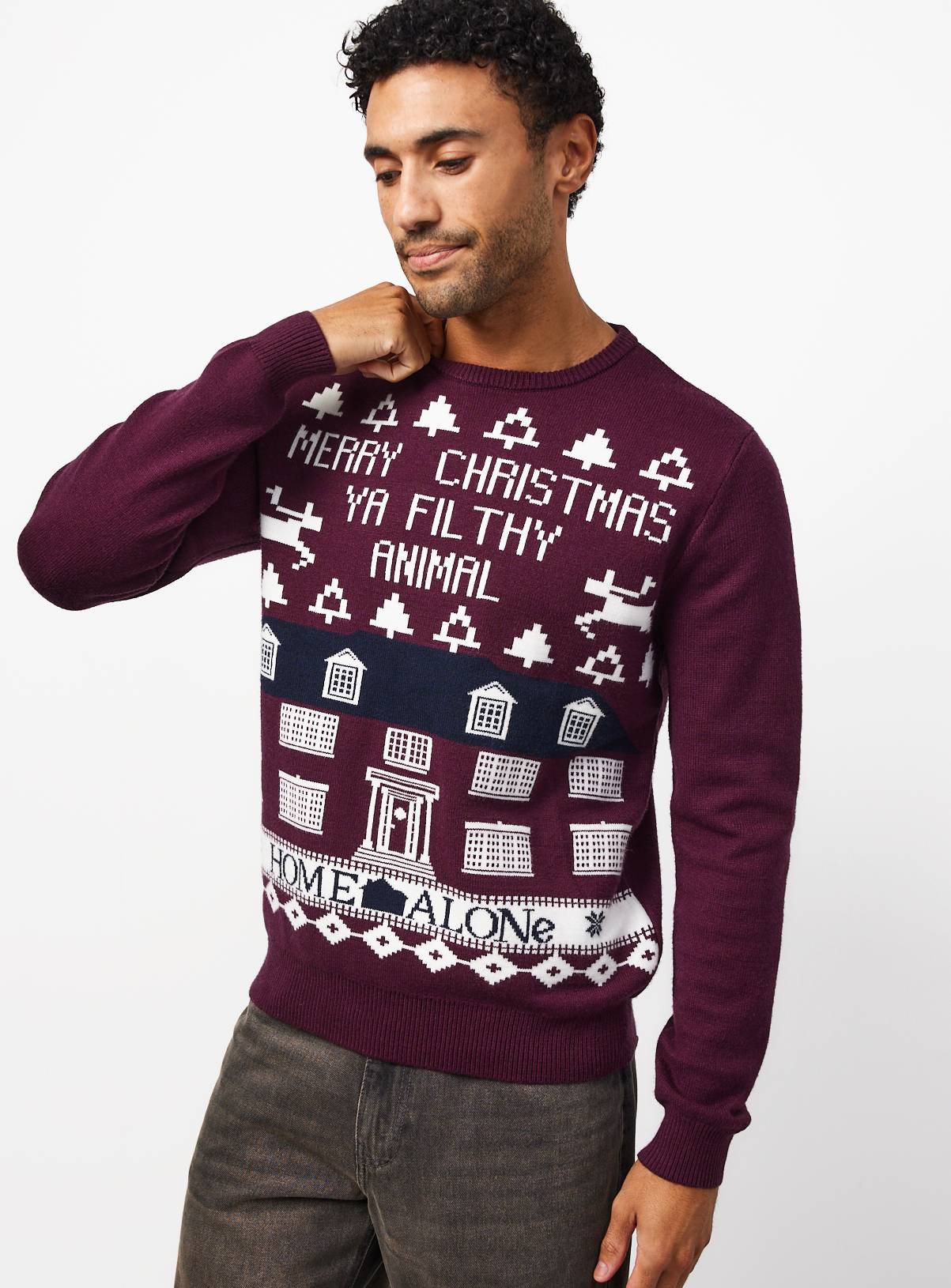 Home Alone Dark Red Christmas Jumper XS - Image 1
